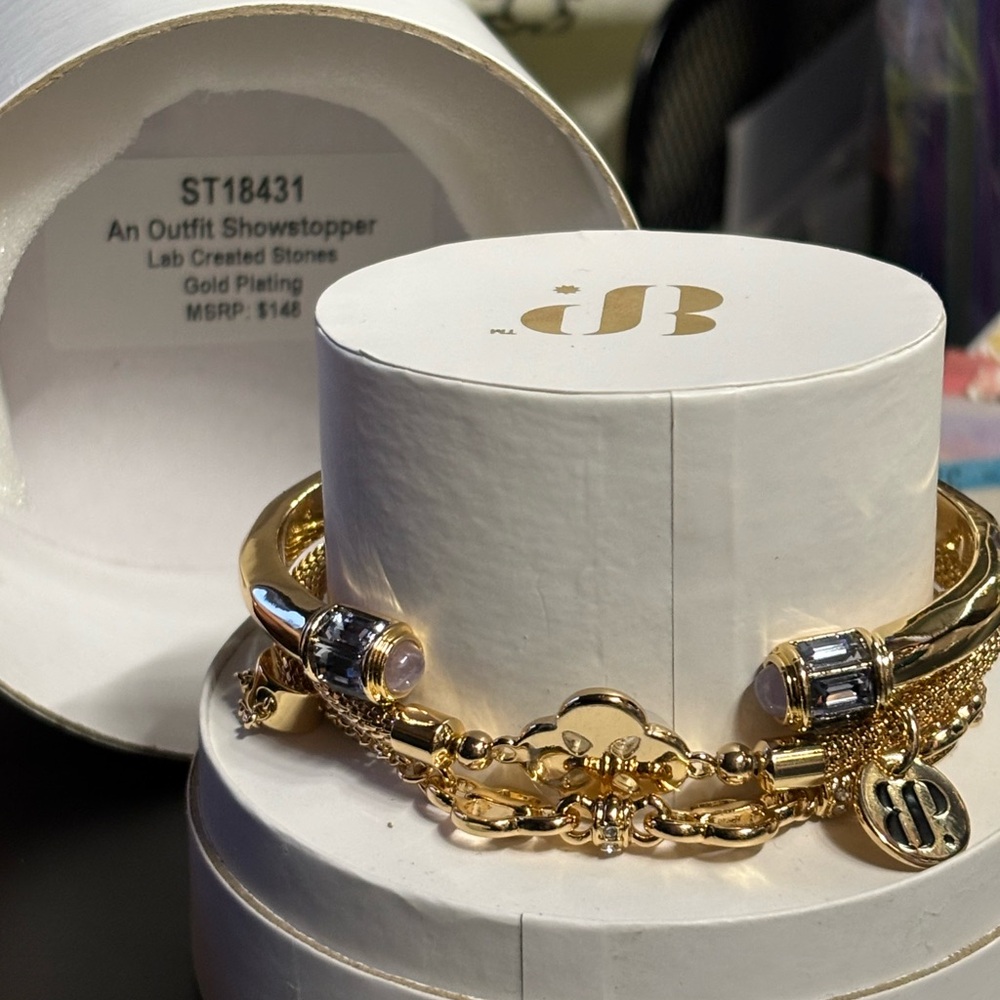 Gold Hammered Textured Bracelet with Sculptural Elements
